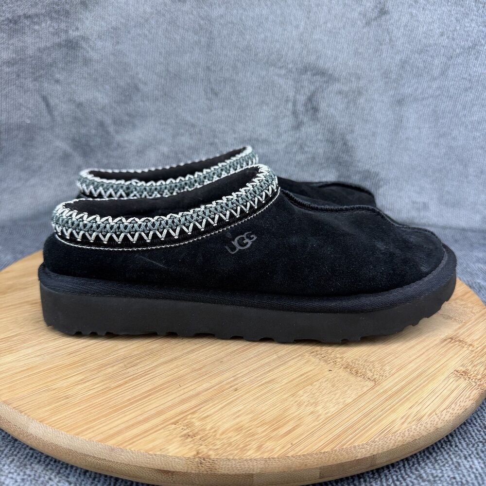 UGG Tasman Shoes Womens Size 6 Black Suede Shearling Clog Slippers Indoor 5955